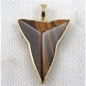 yellow tiger eye stone pendant, dart, gold plated, approx 28-40mm