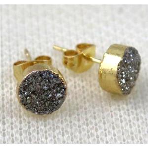 silver druzy agate earring studs, approx 8mm dia