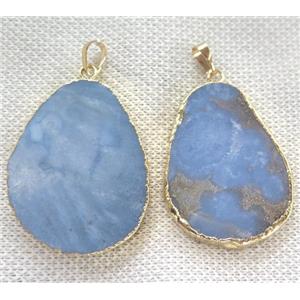 natural agate slice pendant, blue, gold plated, approx 20-50mm