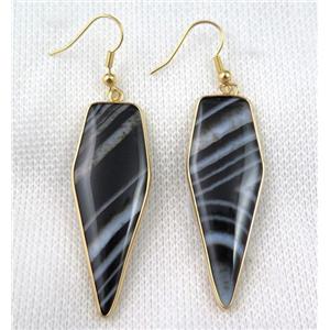 black agate earring, bullet, gold plated, approx 16-50mm