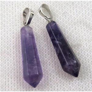 Amethyst bullet pendant, purple, approx 6-30mm