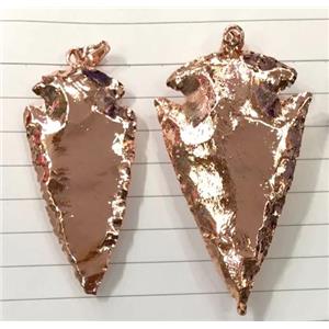 hammered Rock Agate Arrowhead pendant, rose gold plated, approx 20-60mm