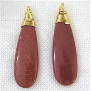 gold sandstone pendant, teardrop, wire wrapped, approx 15-52mm
