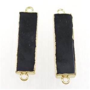 black agate connector, rectangle, gold plated, approx 9-28mm