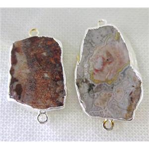 Mexico Crazy Agate slice connector, freeform, silver plated, approx 20-40mm