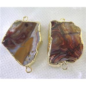 Mexico Crazy Agate slice connector, freeform, gold plated, approx 20-40mm