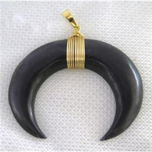 black bone horn crescent pendant, wire wrapped, approx 40-50mm