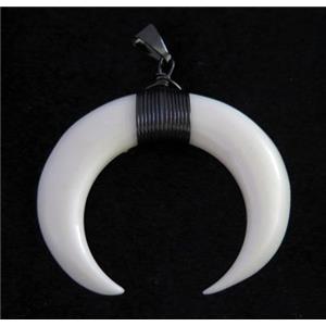 white bone horn crescent pendant, wire wrapped, approx 35-45mm