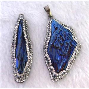 titanium crystal tourmaline pendant pave rhinestone, freeform, blue electroplated, approx 20-40mm