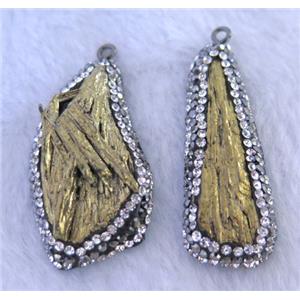 titanium crystal tourmaline pendant pave rhinestone, freeform, gold, approx 15-40mm