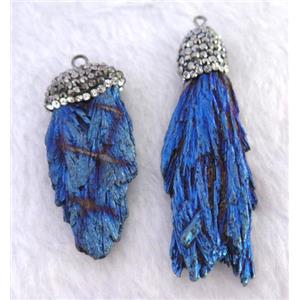 titanium crystal tourmaline pendant pave rhinestone, freeform, blue, approx 12-40mm