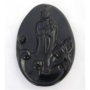 black Obsidian buddha pendant, approx 45-65mm