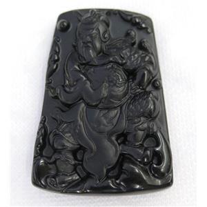 black Obsidian buddha pendant, approx 42-63mm
