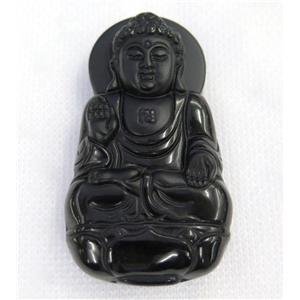 black Obsidian buddha pendant, approx 34-60mm