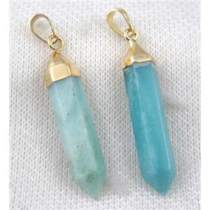 blue Amazonite bullet pendant, gold plated, approx 8x40mm