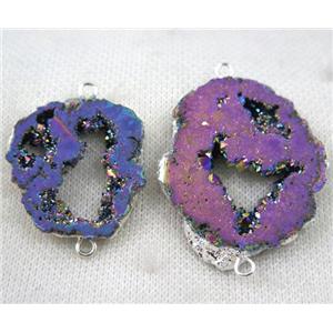 rainbow druzy agate connector, freeform slice silver plated, approx 20-40mm