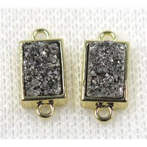 silver Quartz Druzy connector, rectangle, gold plated, approx 6-12mm