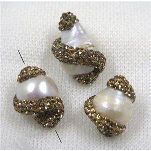 white pearl bead paved yellow rhinestone, freeform, approx 12-22mm