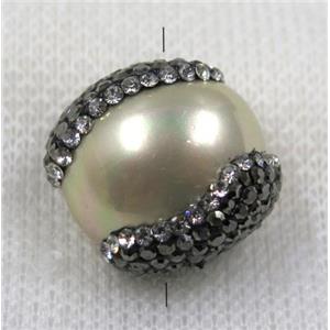 lt.golden shell pearl bead paved rhinestone, flat round, approx 15-20mm
