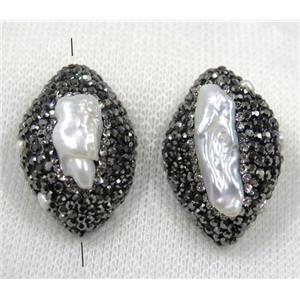 white pearl bead paved black rhinestone, rhombic, approx 22-30mm
