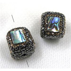 Paua Abalone Shell beads pave rhinestone, cube, approx 15x15x15mm