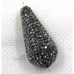 resin beads pave black rhinestone, teardrop, approx 18-35mm
