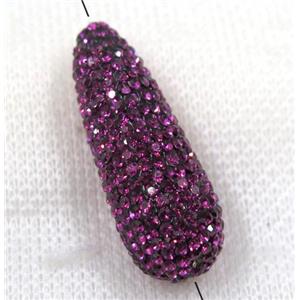 resin beads pave hotpink rhinestone, teardrop, approx 15-35mm