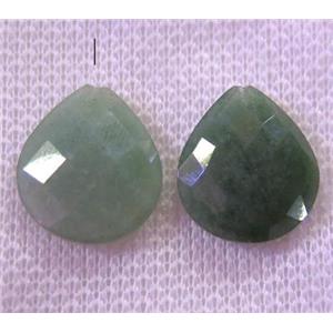 green aventurine bead with half-hole, faceted teardrop, approx 16x18mm