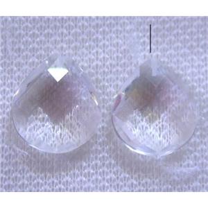 clear quartz bead with half-hole, faceted teardrop, approx 16x18mm