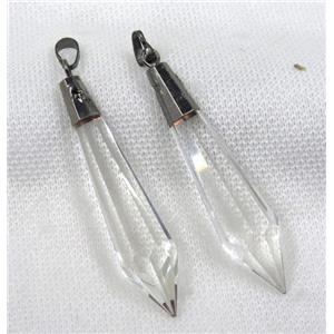 glass crystal bullet pendant, black plated, approx 15-60mm
