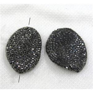 resin beads paved black rhinestone, twist, approx 25-38mm