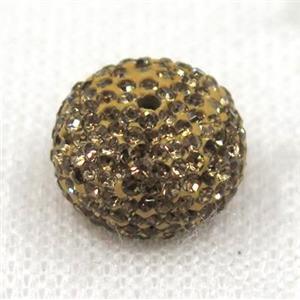 resin beads paved yellow rhinestone, rondelle, approx 10x14mm