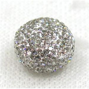 resin bead paved white rhinestone, rondelle, approx 10x14mm