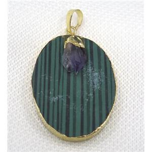 Malachite oval pendant, gold plated, approx 25-35mm