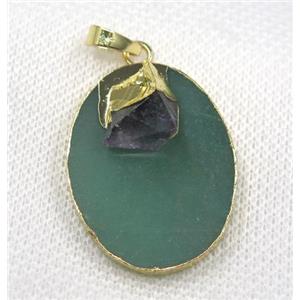green aventurine oval pendant, gold plated, approx 25-35mm