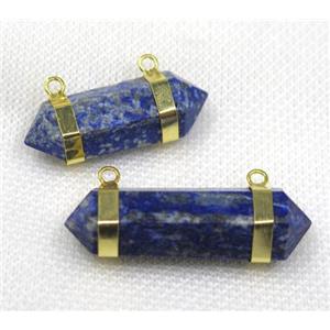 blue Lapis Lazuli bullet pendant with 2loops, gold plated, approx 12-40mm