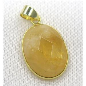 citrine pendant, yellow, faceted oval, gold plated, approx 15x20mm