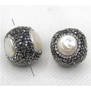 pearl beads paved rhinestone, round, approx 20-23mm