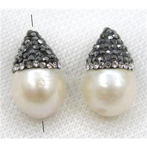 pearl beads paved rhinestone, teardrop, approx 13-20mm