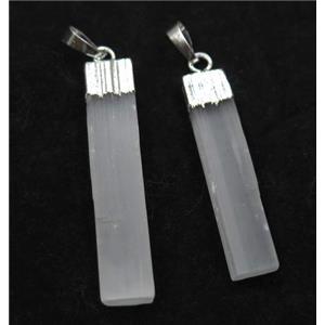 White Selenite Pendant Stick Silver Plated, approx 9-40mm