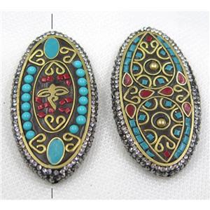 Nepal style turquoise bead paved rhinestone, oval, approx 32-60mm
