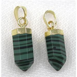 green Malachite bullet pendant, gold plated, approx 10-25mm