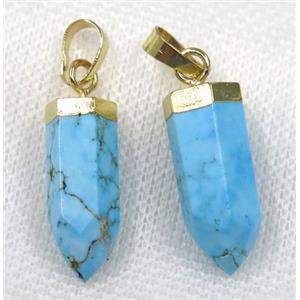 blue Turquoise bullet pendant, gold plated, approx 10-25mm