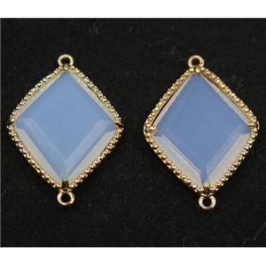 white opalite glass rhombic connector, gold plated, approx 20x25mm
