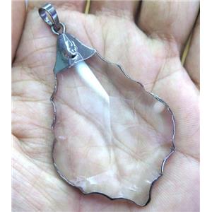 Chinese glass crystal pendant, teardrop, black plated, approx 35-50mm