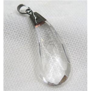 Crystal glass teardrop pendant, black plated, approx 20-47mm