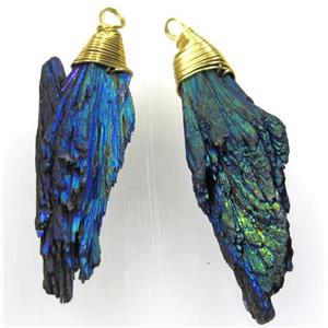 kyanite pendant, freeform, green Electroplated, approx 15-55mm