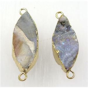 solar agate druzy Marquise connector, horse eye, gold plated, approx 10-25mm