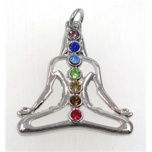 Crystal glass Chakra Pendant, alloy, platinum plated, approx 32-35mm