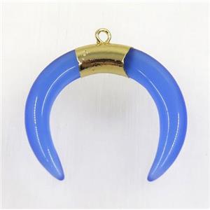 blue crystal glass crescent pendant, gold plated, approx 30-35mm